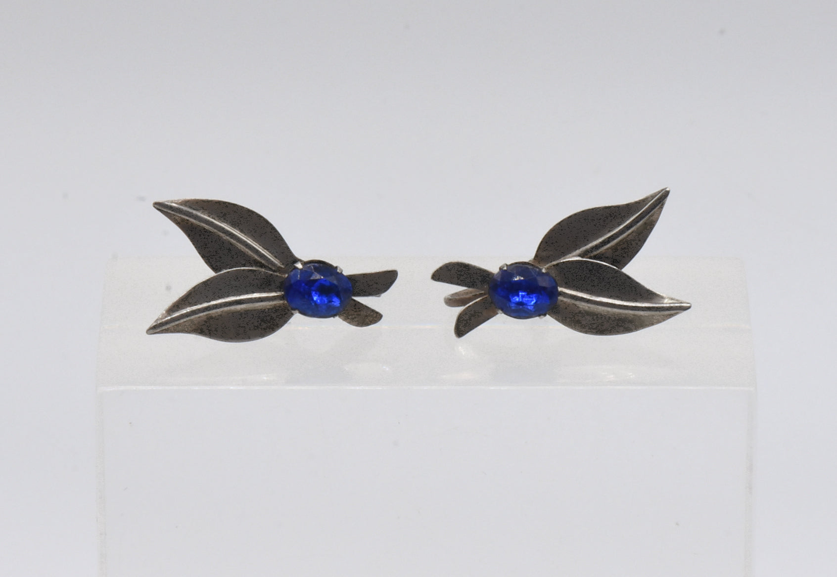 Vintage Sterling Silver Imitation Blue Sapphire Screw Back Earrings