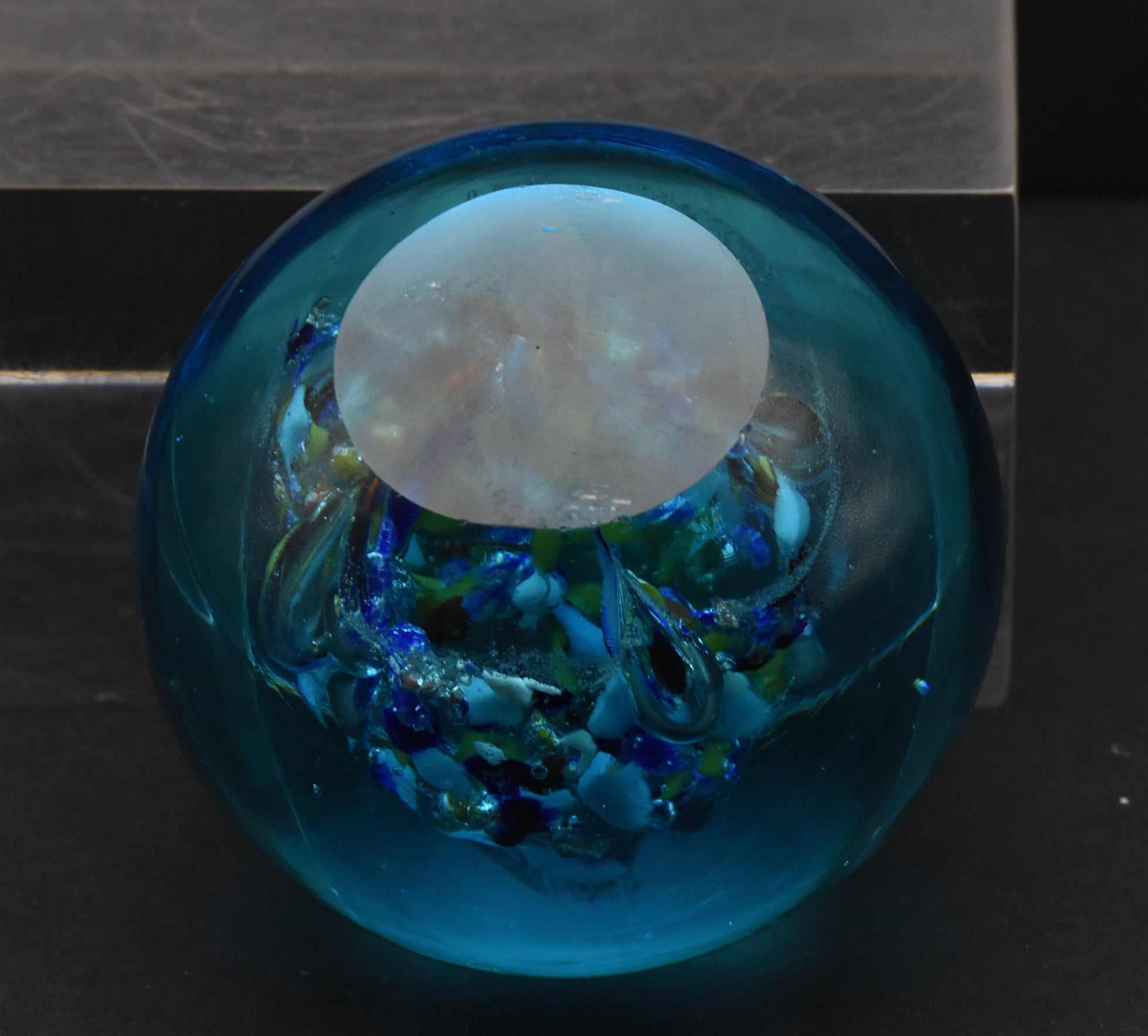 Vintage Handmade Blue Glittering Paperweight