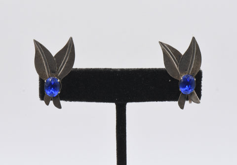 Vintage Sterling Silver Imitation Blue Sapphire Screw Back Earrings