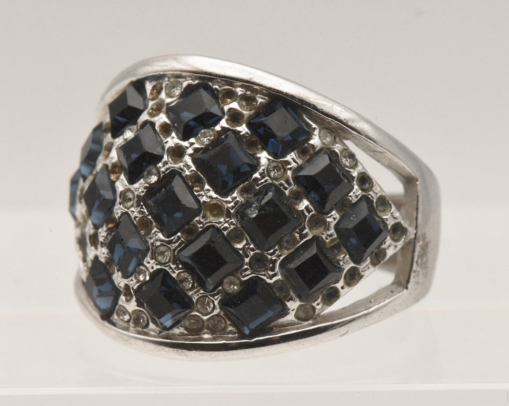 Vintage Sterling Silver Rhinestone Dome Ring - Size 9.25 - Missing Stones