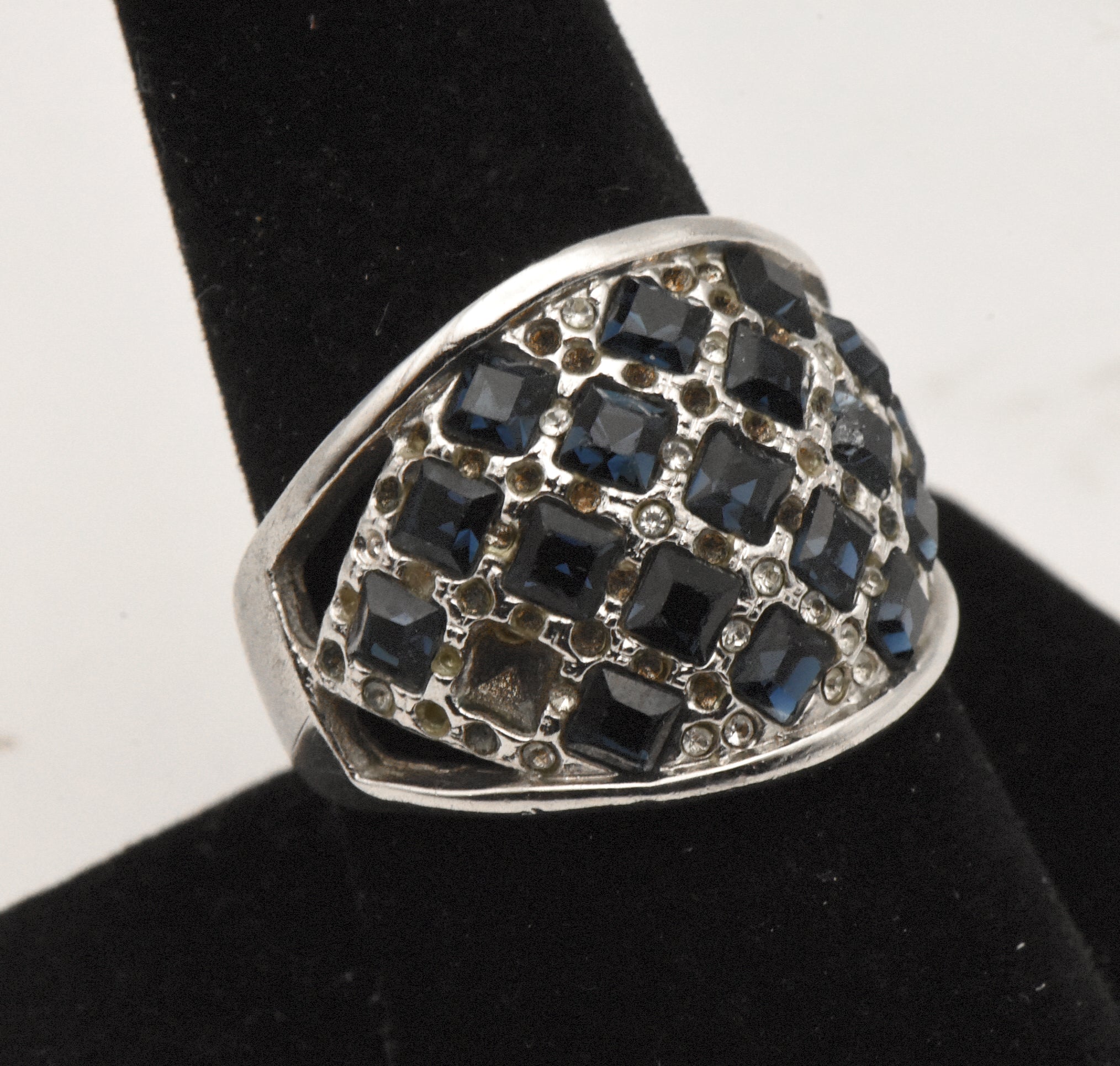 Vintage Sterling Silver Rhinestone Dome Ring - Size 9.25 - Missing Stones