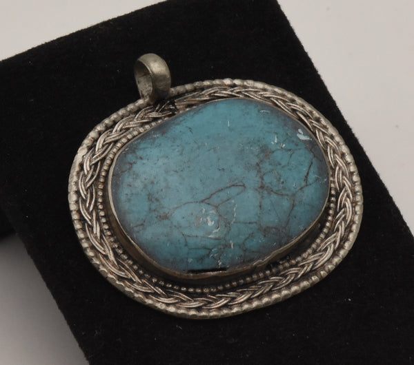 Vinage Carved Blue Stone Cabochon Pendant