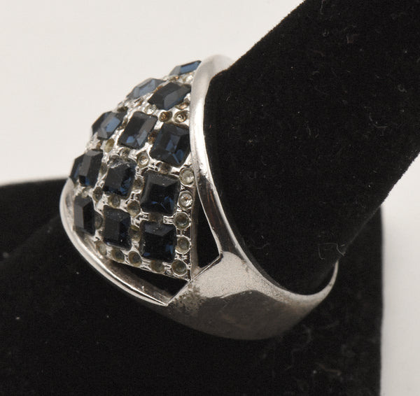 Vintage Sterling Silver Rhinestone Dome Ring - Size 9.25 - Missing Stones