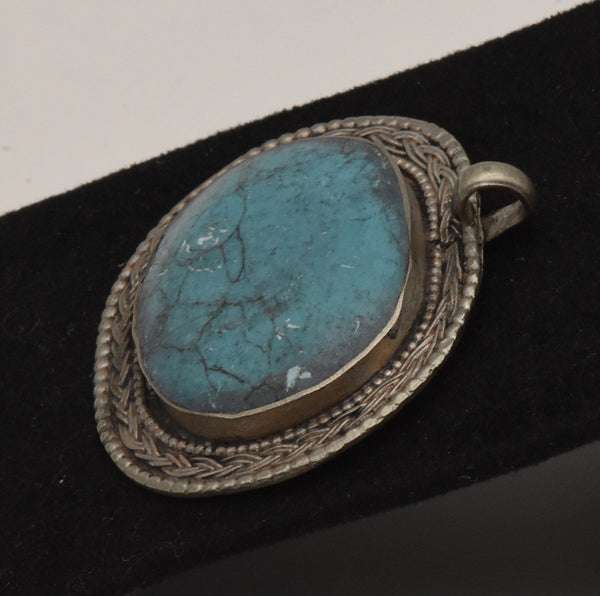 Vinage Carved Blue Stone Cabochon Pendant