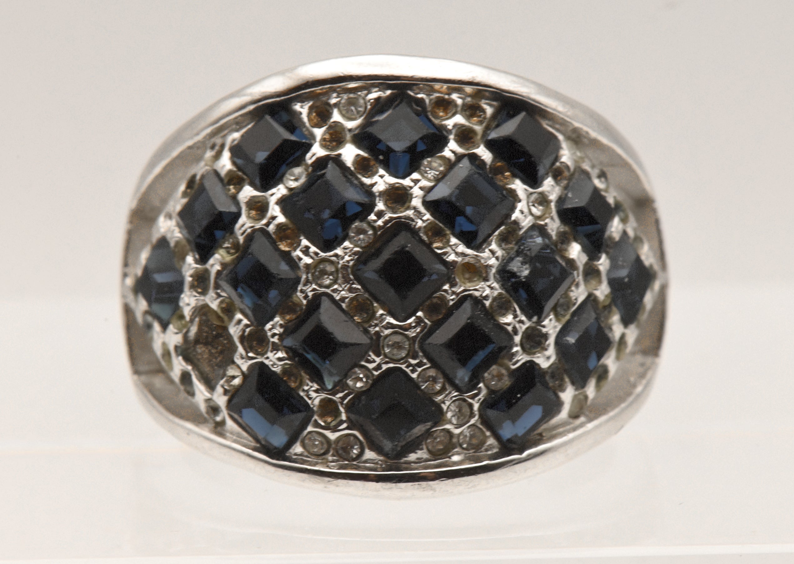 Vintage Sterling Silver Rhinestone Dome Ring - Size 9.25 - Missing Stones