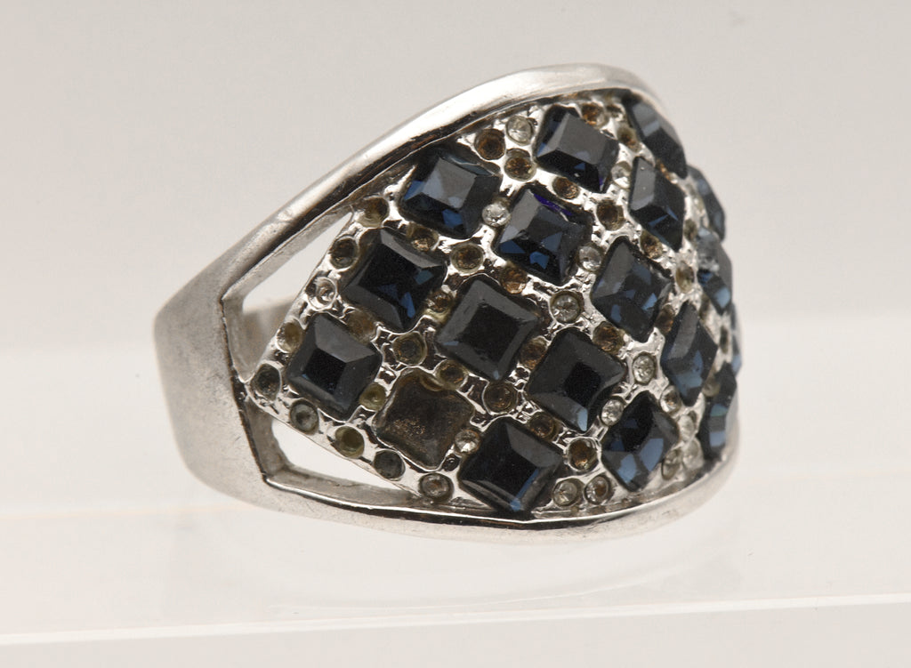 Vintage Sterling Silver Rhinestone Dome Ring - Size 9.25 - Missing Stones
