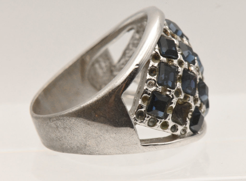 Vintage Sterling Silver Rhinestone Dome Ring - Size 9.25 - Missing Stones