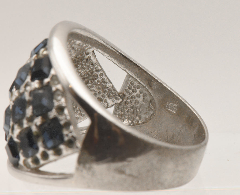 Vintage Sterling Silver Rhinestone Dome Ring - Size 9.25 - Missing Stones