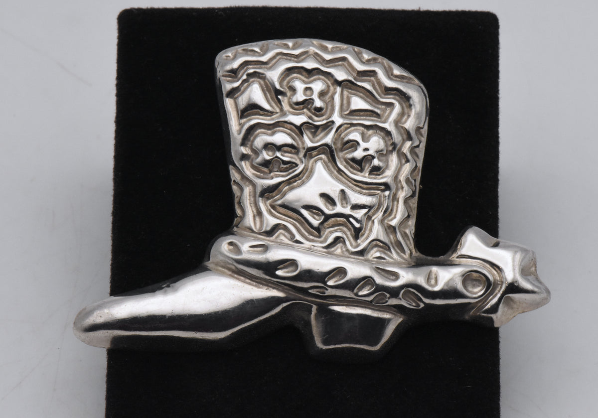 Vintage Handmade Mexican Sterling Silver Cowboy Boot with Spur Brooch/Pendant