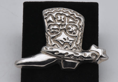 Vintage Handmade Mexican Sterling Silver Cowboy Boot with Spur Brooch/Pendant