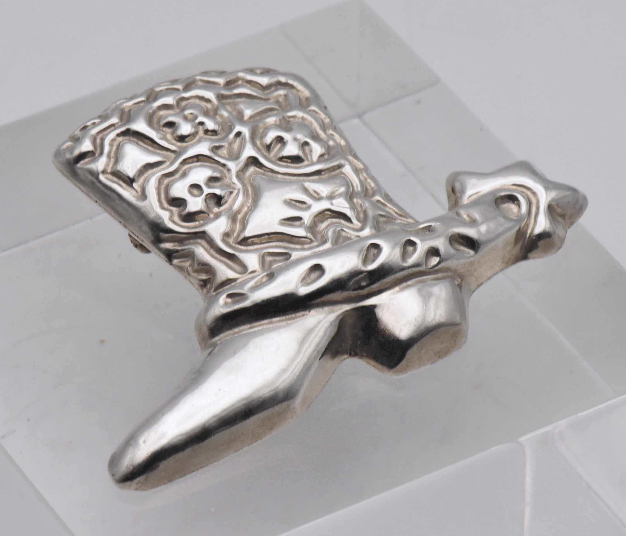 Vintage Handmade Mexican Sterling Silver Cowboy Boot with Spur Brooch/Pendant