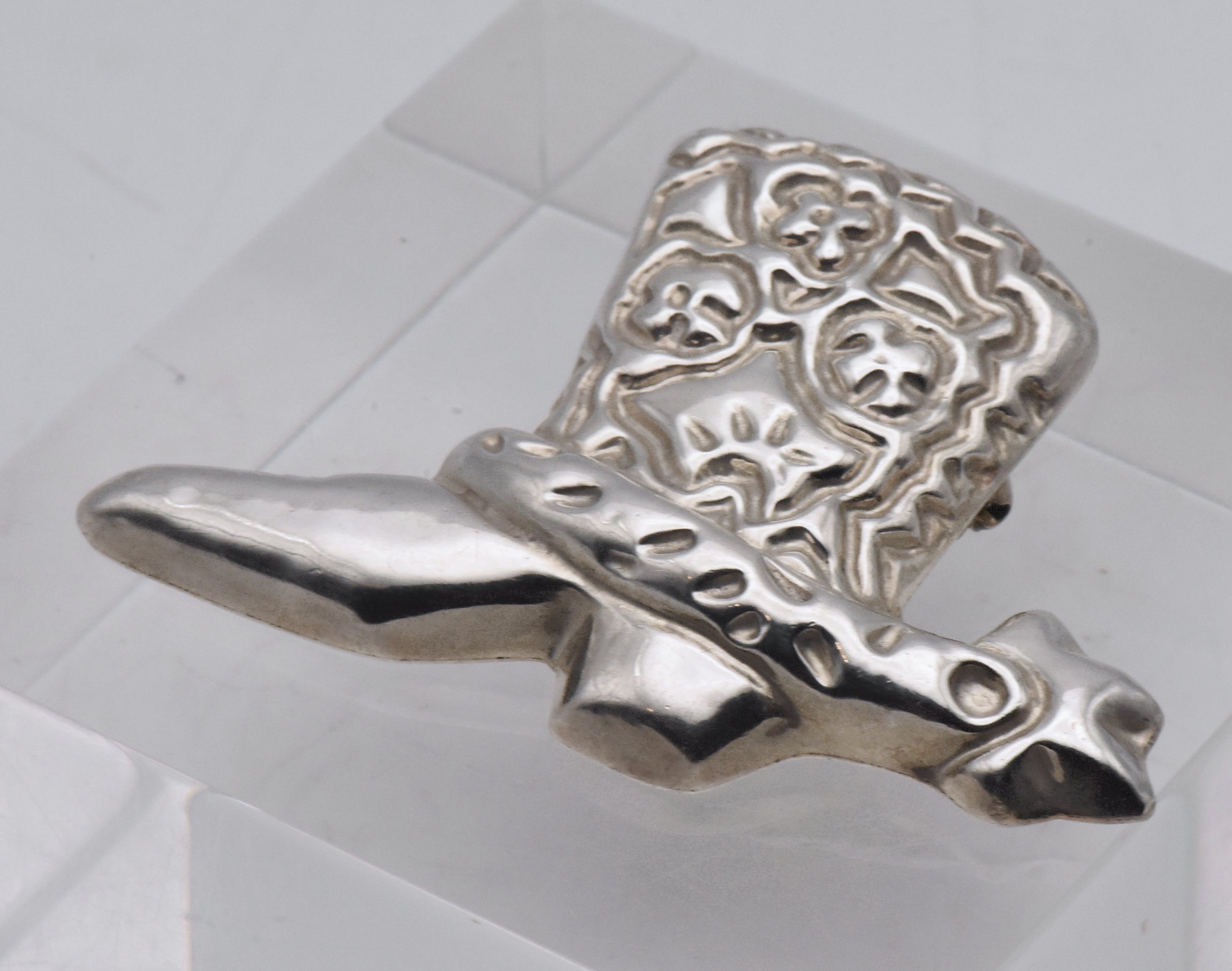 Vintage Handmade Mexican Sterling Silver Cowboy Boot with Spur Brooch/Pendant