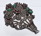 Vintage Sterling Silver Bejeweled Floral Bouquet Brooch/Pendant