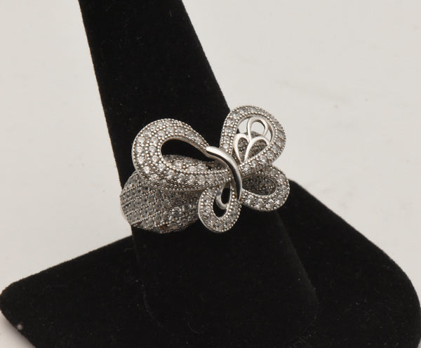 Vintage Butterfly Sterling Silver Cubic Zirconia Ring - Size 9