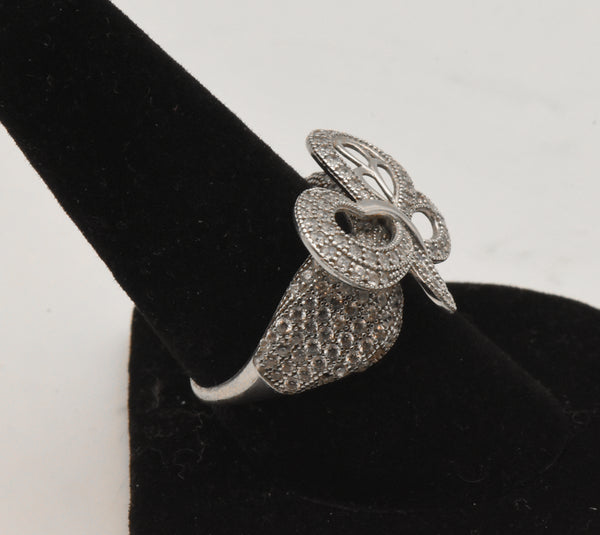 Vintage Butterfly Sterling Silver Cubic Zirconia Ring - Size 9
