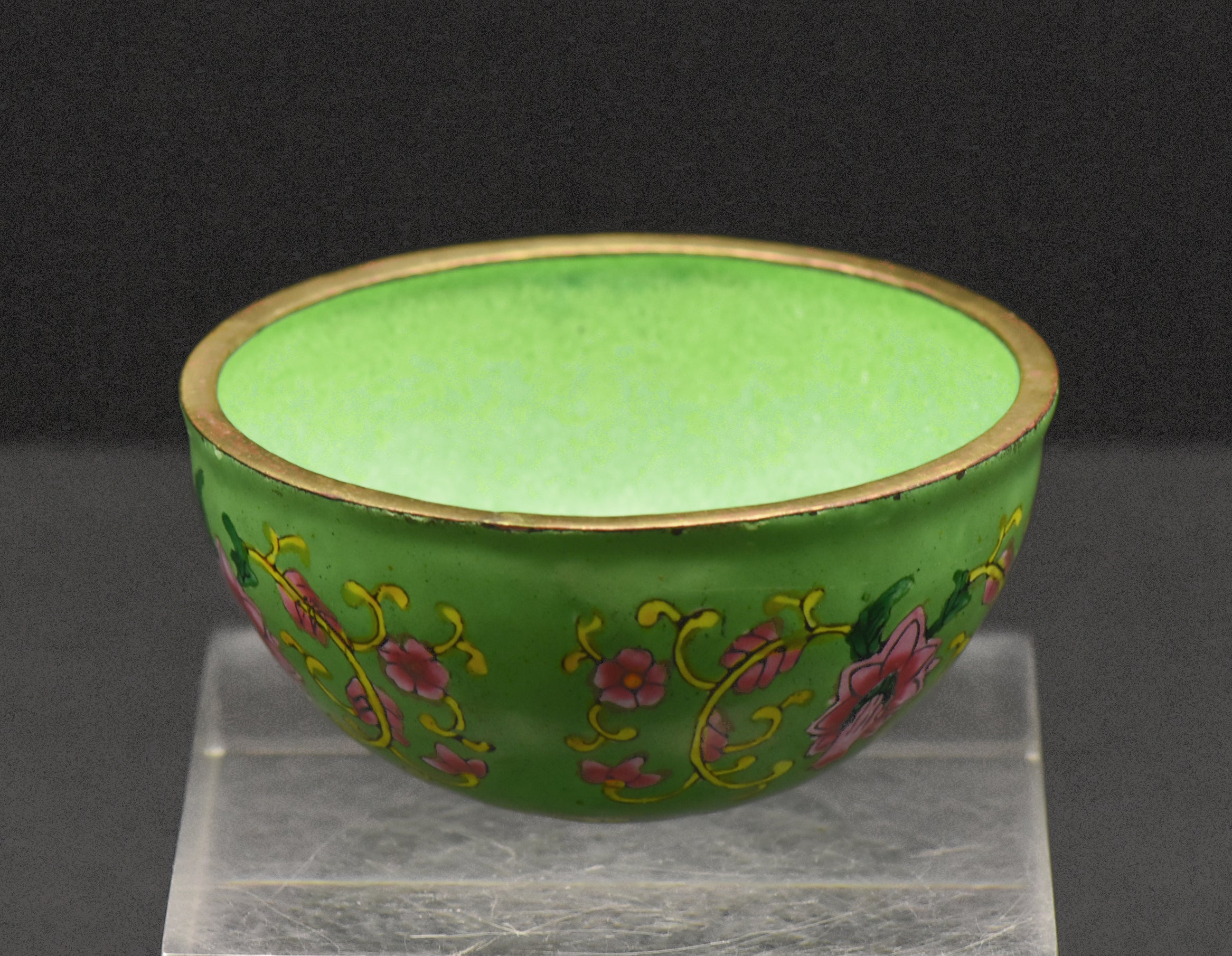 Vintage Metal Hand Painted Enamel Round Bottom Bowl