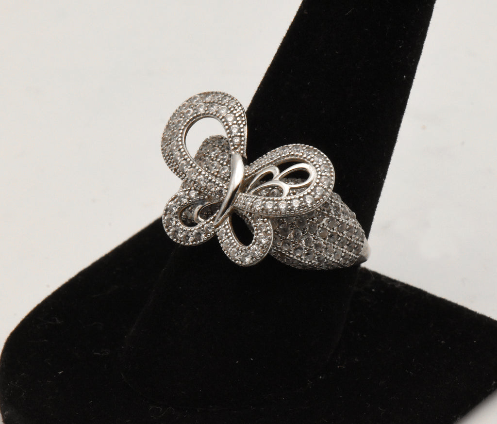 Vintage Butterfly Sterling Silver Cubic Zirconia Ring - Size 9