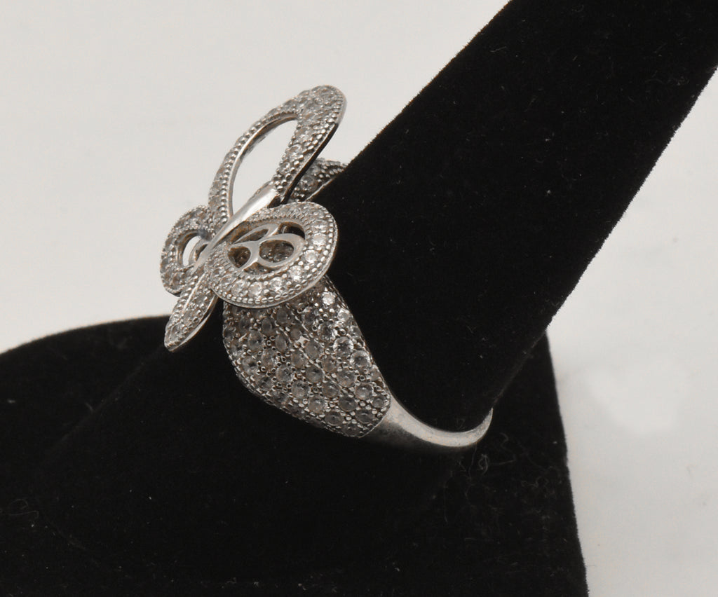 Vintage Butterfly Sterling Silver Cubic Zirconia Ring - Size 9