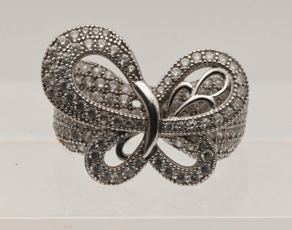 Vintage Butterfly Sterling Silver Cubic Zirconia Ring - Size 9
