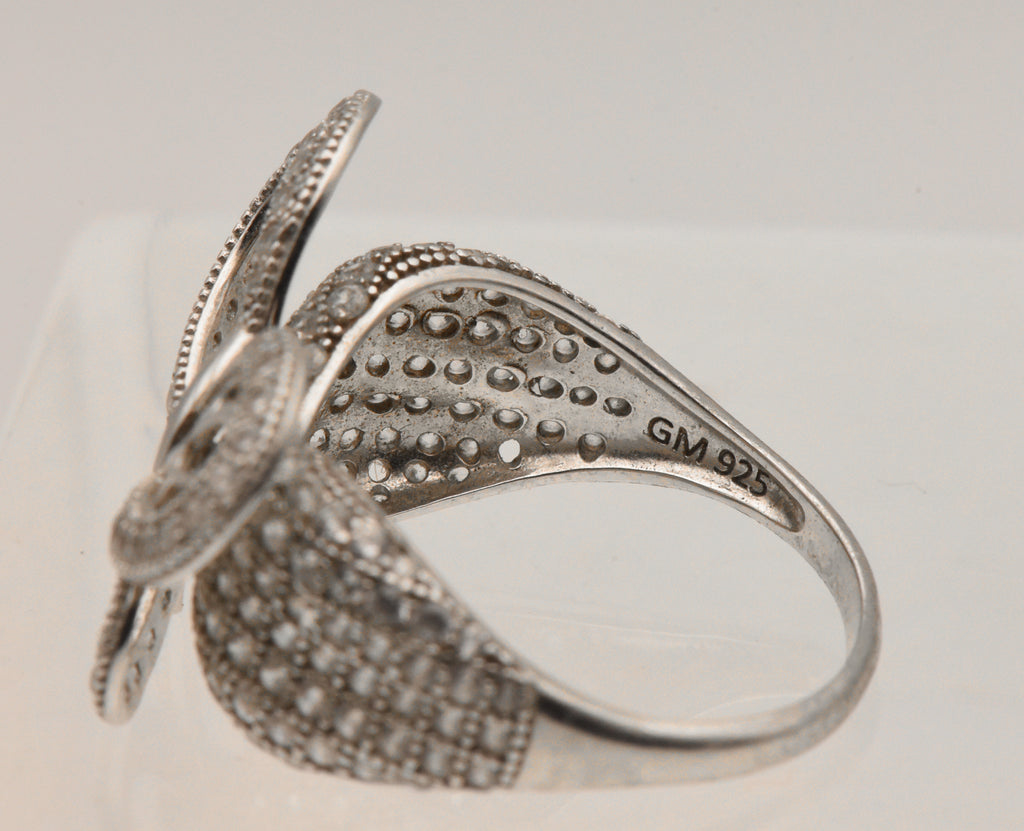 Vintage Butterfly Sterling Silver Cubic Zirconia Ring - Size 9