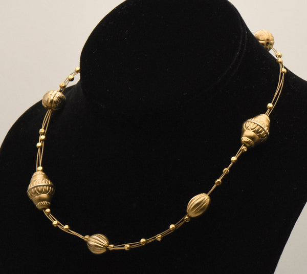 Triple Cable Gold Tone Beaded Station Necklace