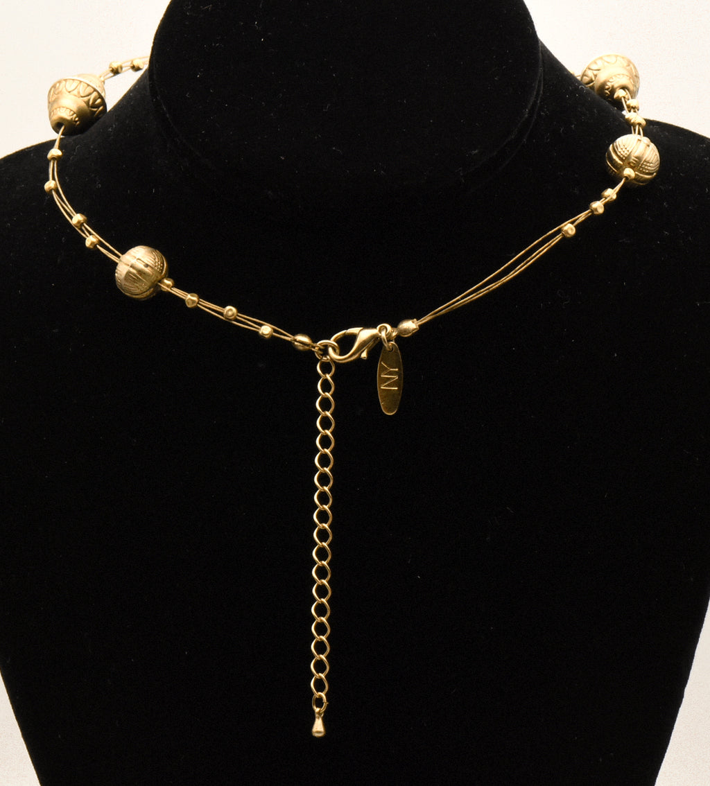 Triple Cable Gold Tone Beaded Station Necklace