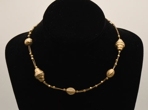 Triple Cable Gold Tone Beaded Station Necklace
