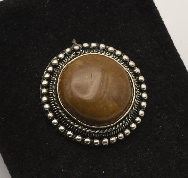 Vintage Polished Brown Jasper Pendant - MISSING BAIL