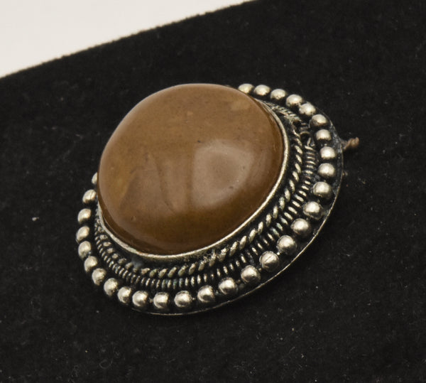 Vintage Polished Brown Jasper Pendant - MISSING BAIL