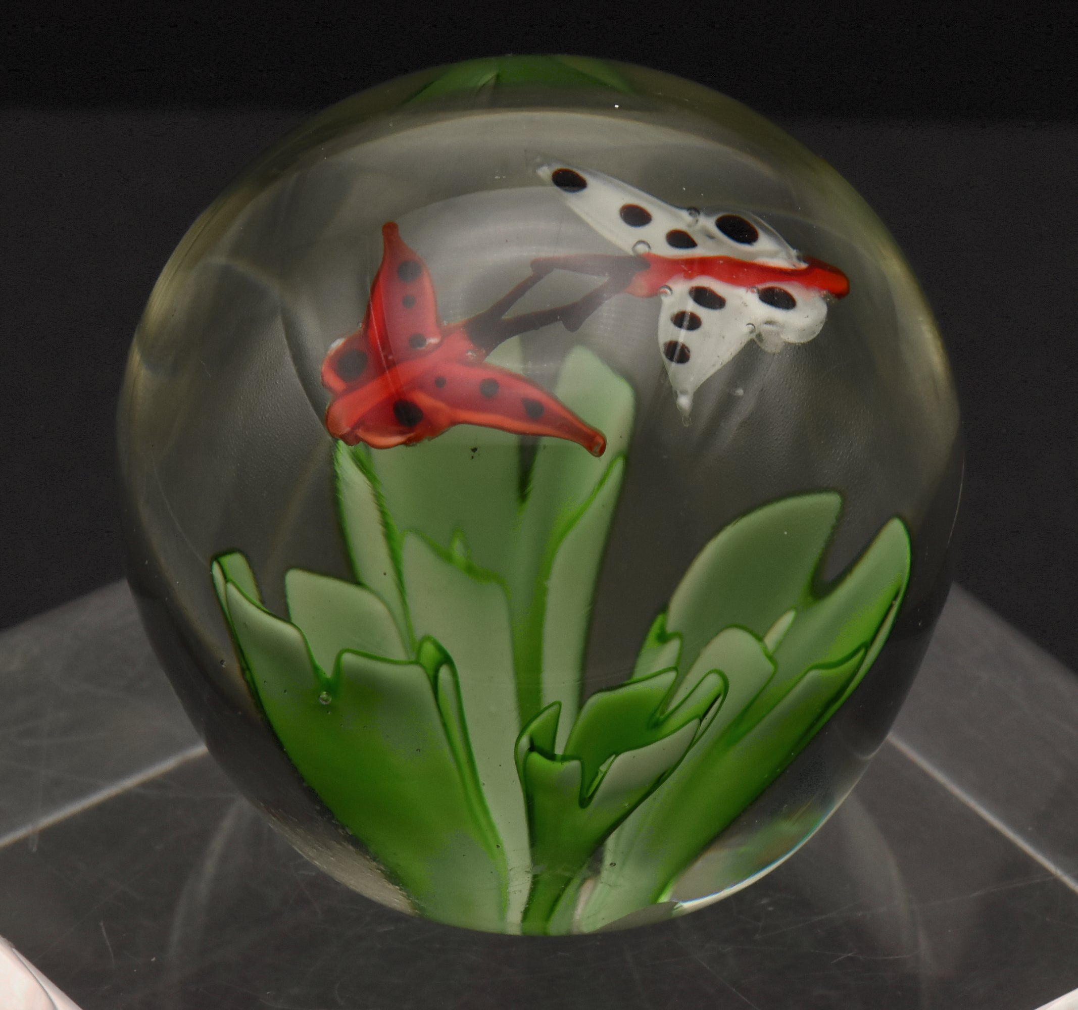 Vintage Handmade Butterflies Glass Paperweight
