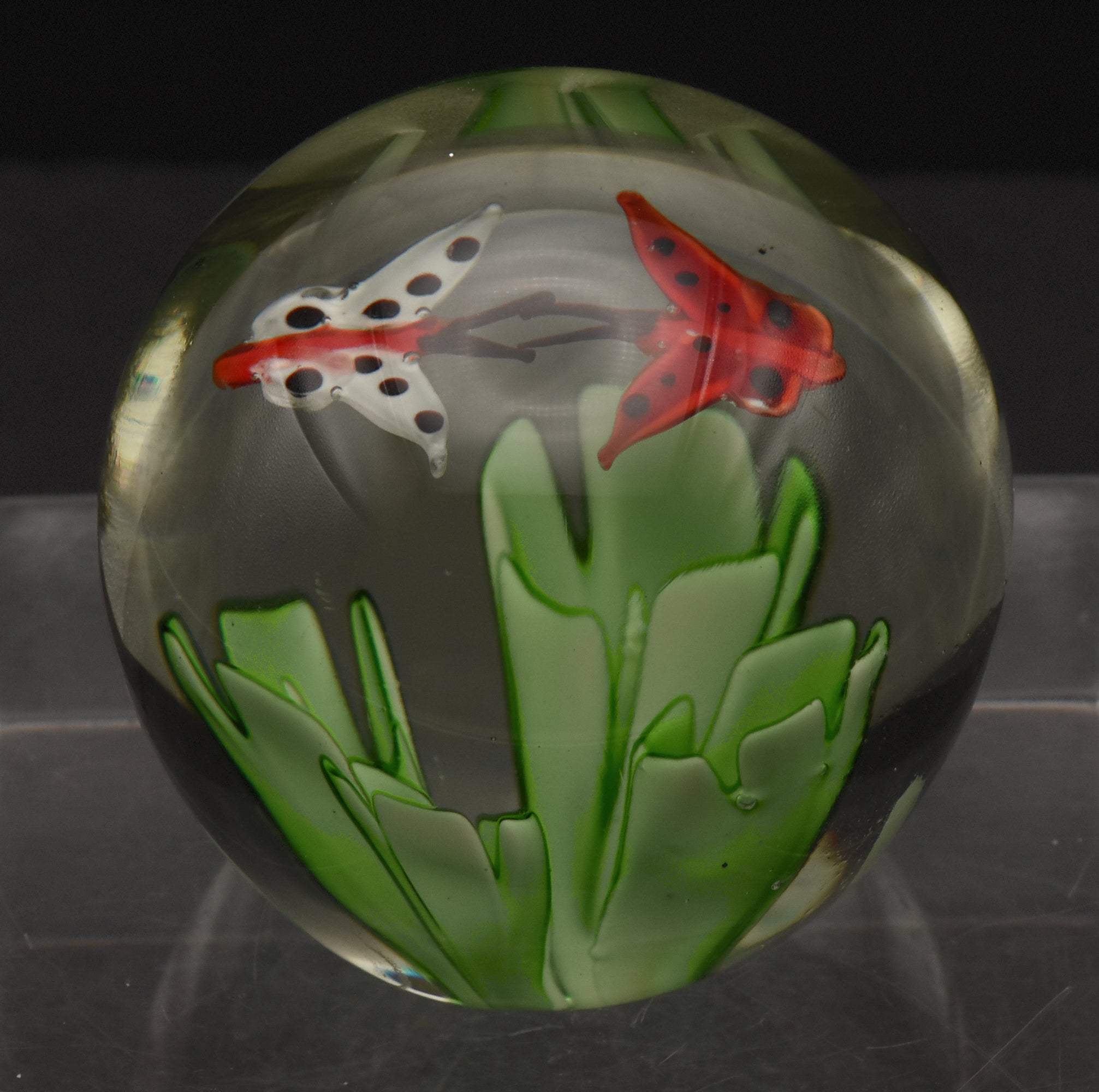 Vintage Handmade Butterflies Glass Paperweight