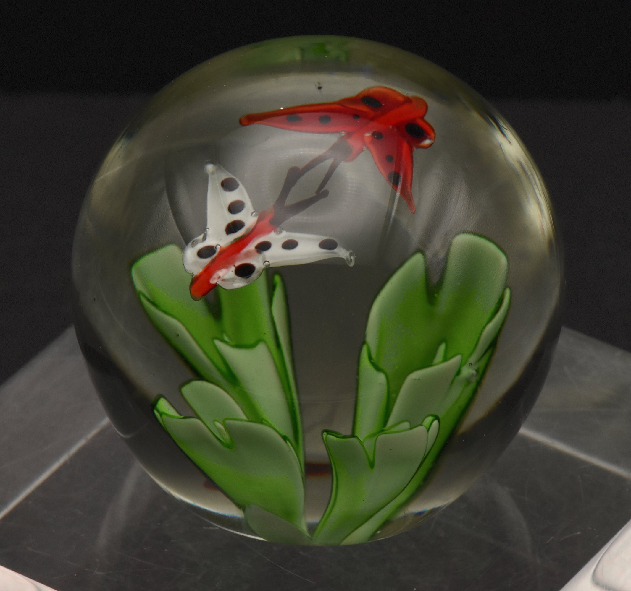 Vintage Handmade Butterflies Glass Paperweight