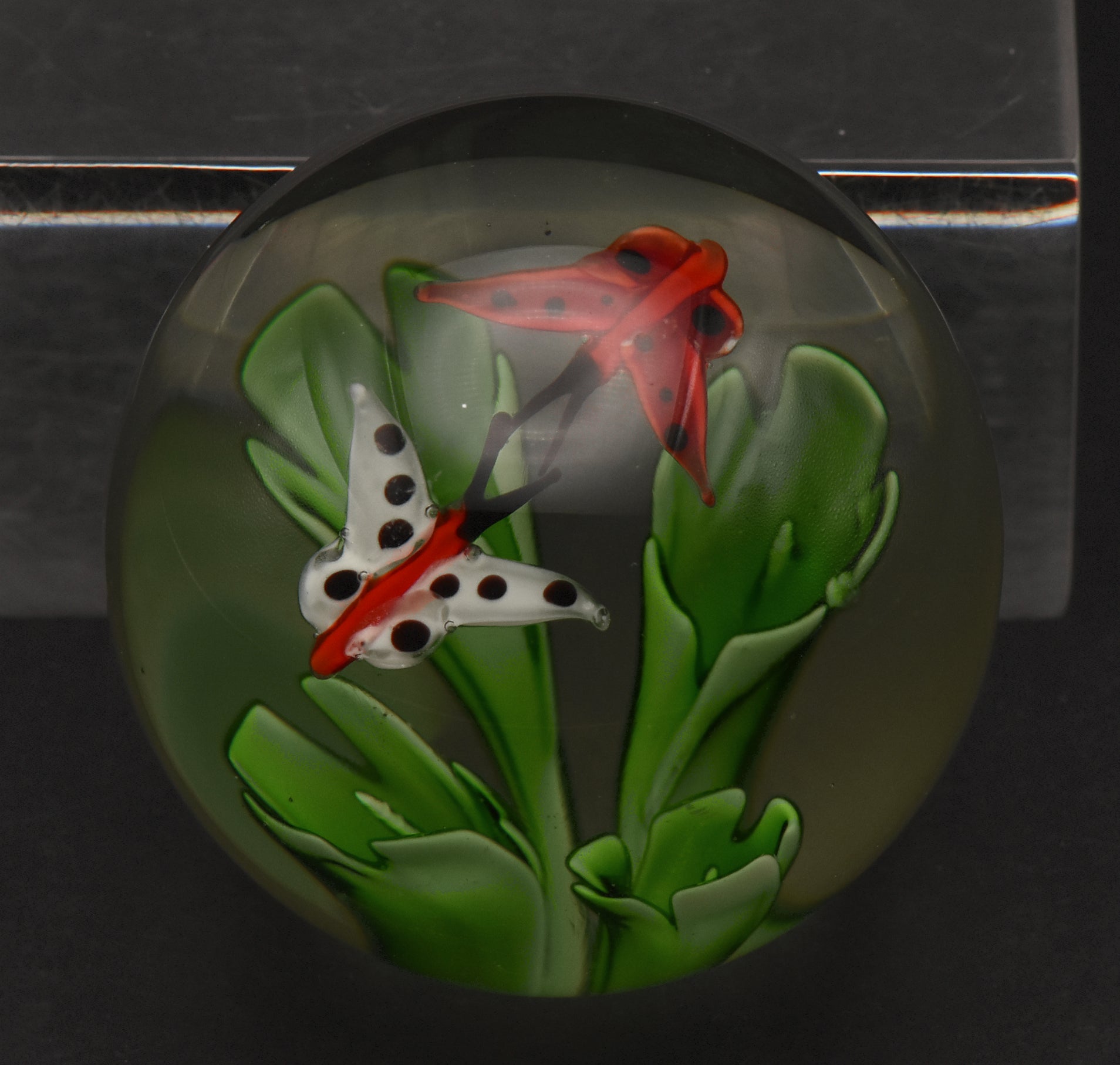 Vintage Handmade Butterflies Glass Paperweight