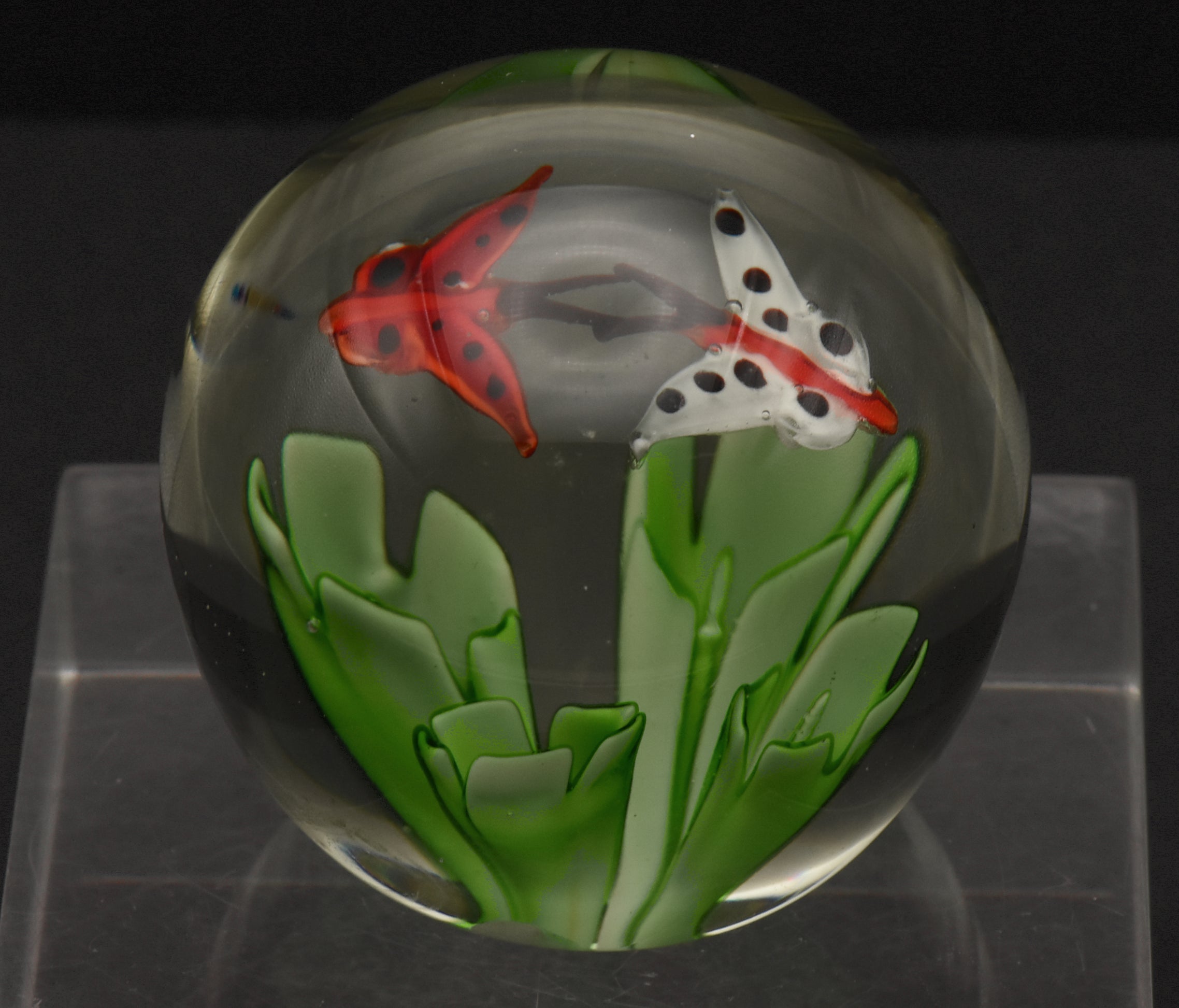 Vintage Handmade Butterflies Glass Paperweight