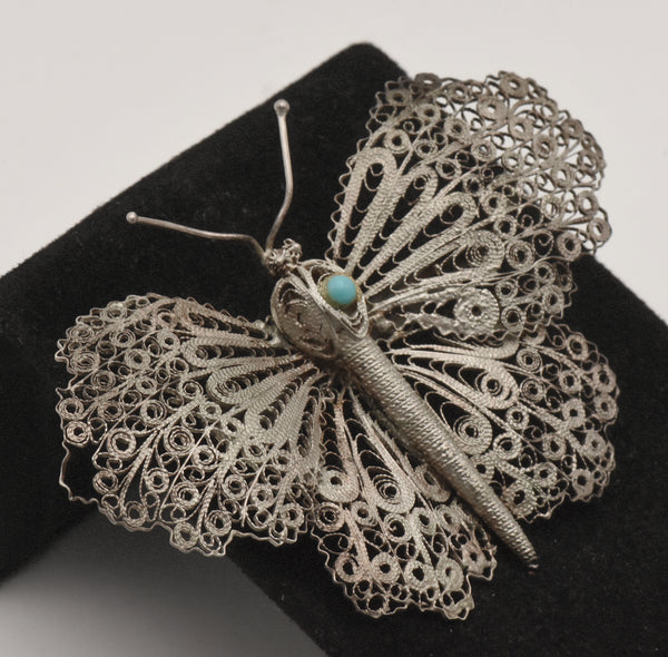 Vintage Ornate Filigree Butterfly Brooch