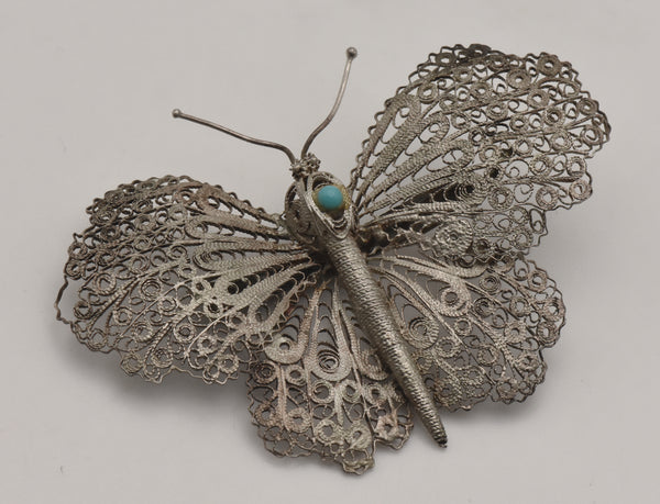 Vintage Ornate Filigree Butterfly Brooch