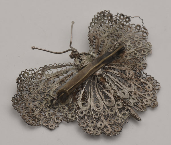 Vintage Ornate Filigree Butterfly Brooch