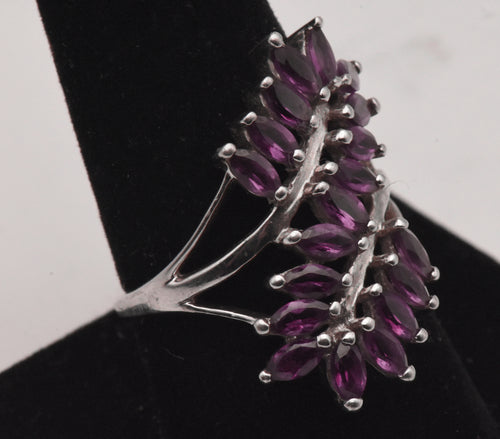 Vintage Sterling Silver Rhodolite Bypass Ring - Size 9