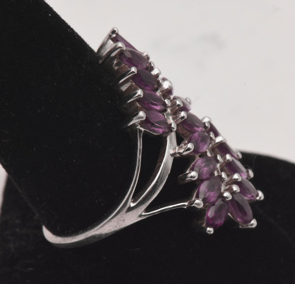 Vintage Sterling Silver Rhodolite Bypass Ring - Size 9