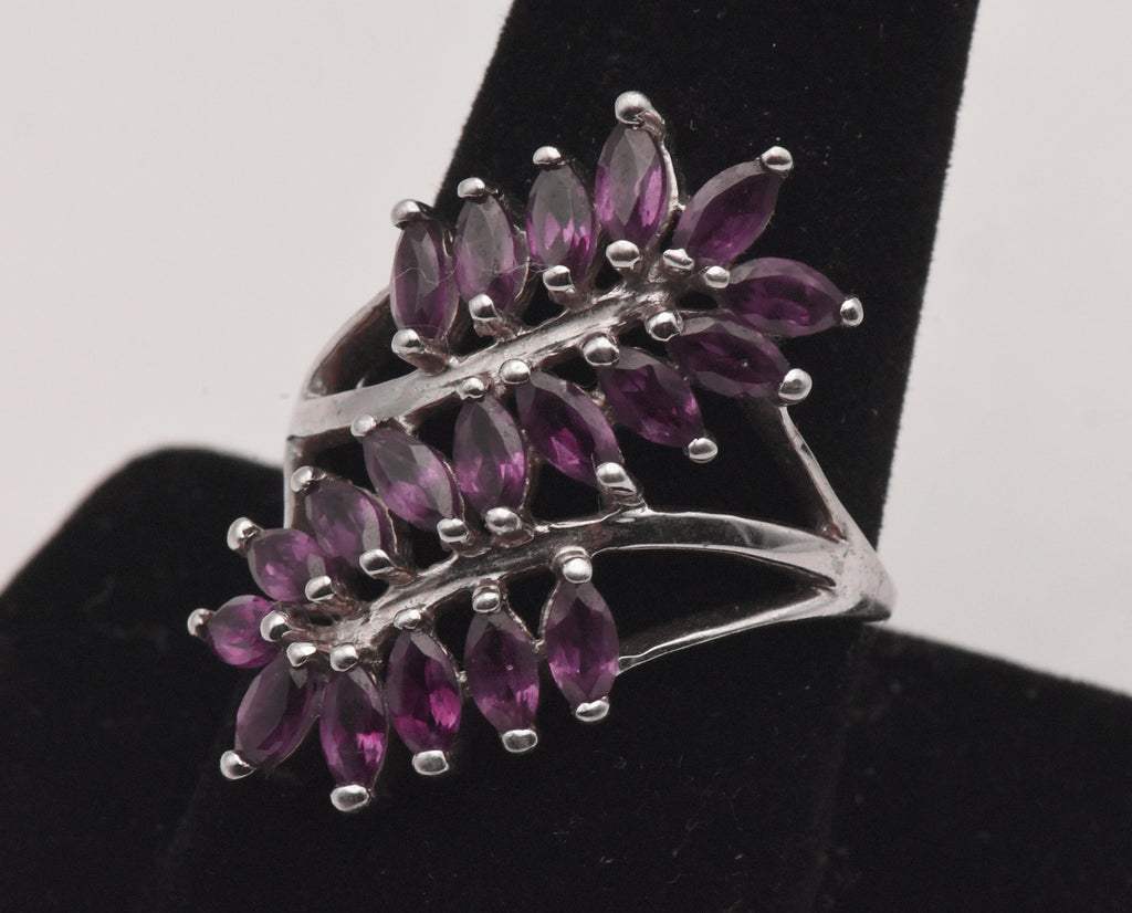 Vintage Sterling Silver Rhodolite Bypass Ring - Size 9