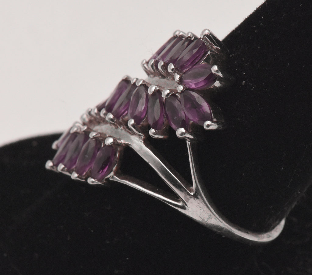 Vintage Sterling Silver Rhodolite Bypass Ring - Size 9