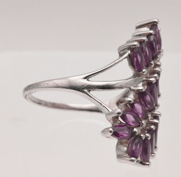 Vintage Sterling Silver Rhodolite Bypass Ring - Size 9