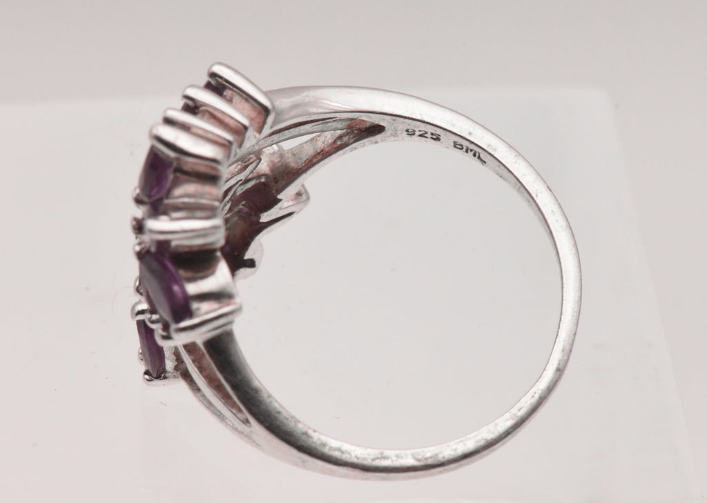Vintage Sterling Silver Rhodolite Bypass Ring - Size 9