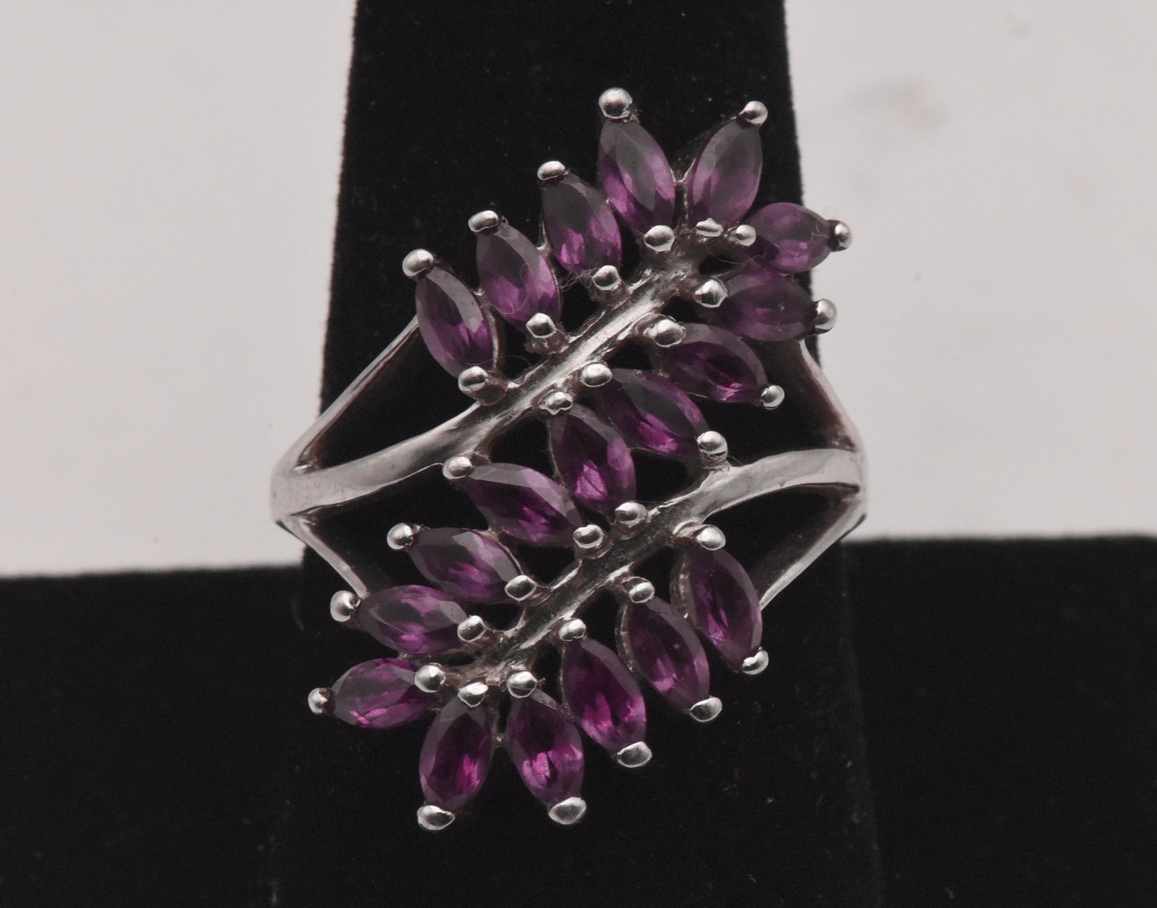 Vintage Sterling Silver Rhodolite Bypass Ring - Size 9