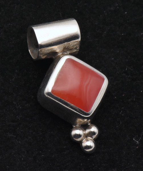 Vintage Inlaid Carnelian Sterling Silver Pendant