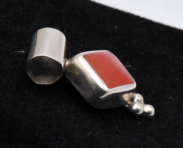 Vintage Inlaid Carnelian Sterling Silver Pendant