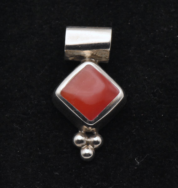 Vintage Inlaid Carnelian Sterling Silver Pendant