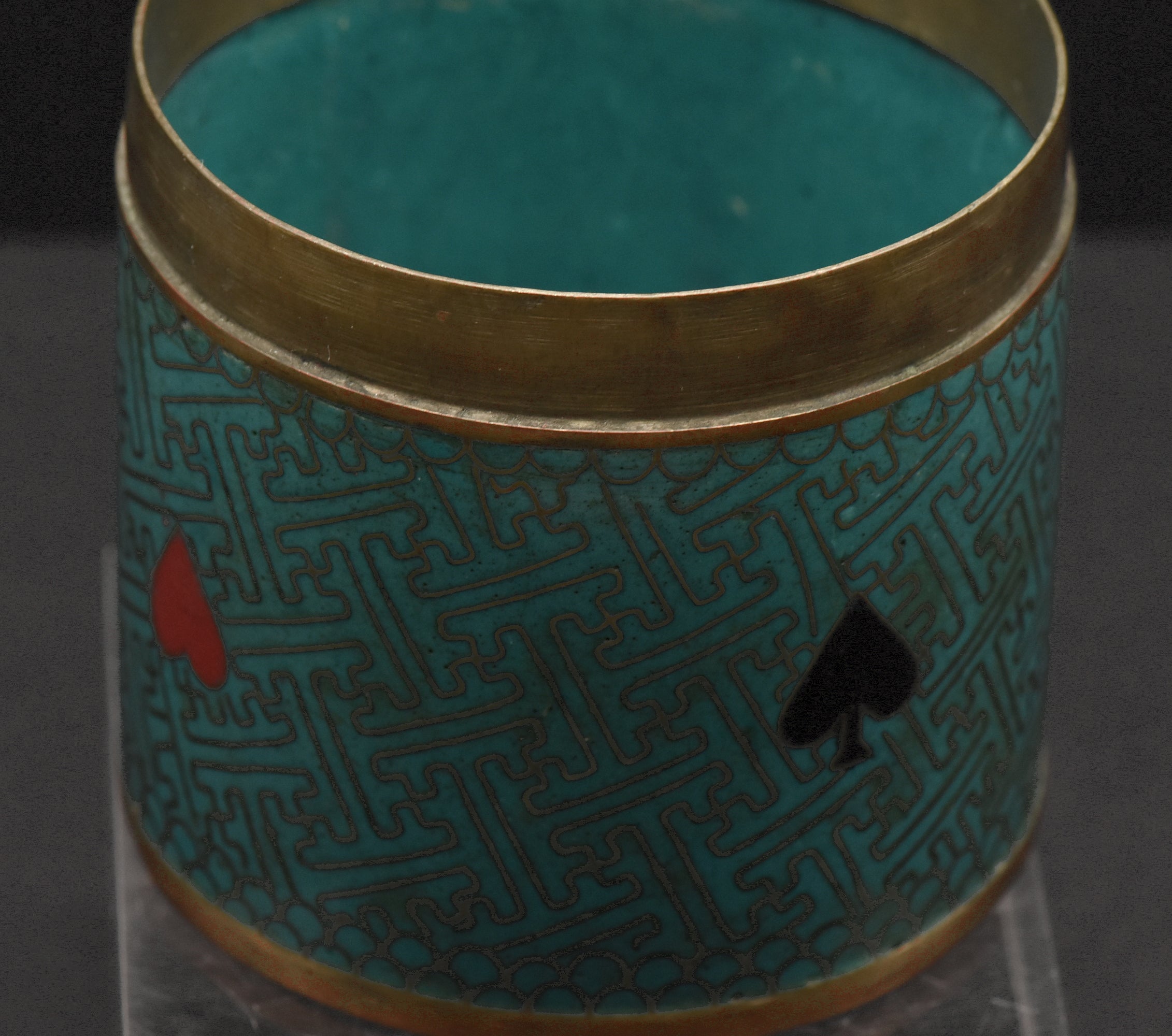Very Cool Vintage Playing Cards Themed Metal Cloisonne Canister