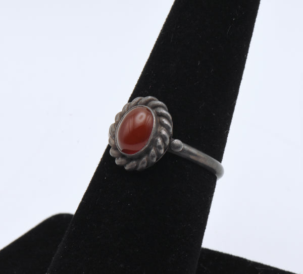 Vintage Sterling Silver Carnelian Cabochon Ring - Size 6.75