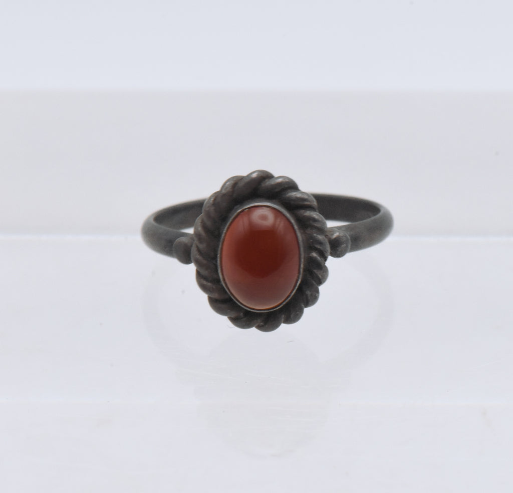 Vintage Sterling Silver Carnelian Cabochon Ring - Size 6.75